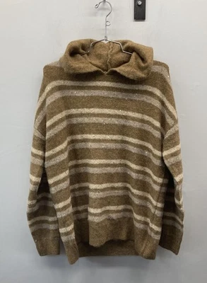 NWT Nine West Brown Tan Striped Sequin Eyelash Knit Hooded Sweater Women's XL - Image 1 of 4