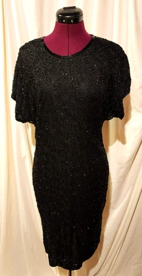 Impresionante Vestido Vintage Stenay 100% Seda Cuentas a Mano (Talla 10) Foto 1 de 4