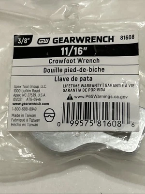 GearWrench 3/8” Drive Crowfoot Wrench 11/16” 81608, envío gratuito Foto 1 de 4
