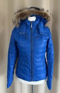 Frieda & Freddies Winter Daunen Jacke blau mit Kapuze und echt Pelz Größe 36 - Bild 1 von 8