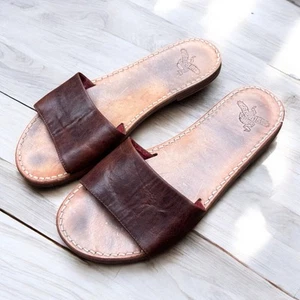 Freebird by Steven Women’s Golden Brown Leather Slide Sandals Size 9 z5 - Picture 1 of 4