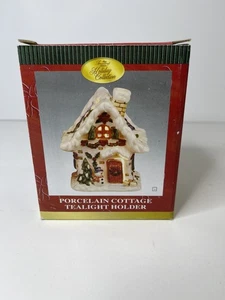  Treasured Times Holiday Collection Porcelain Cottage Tealight Holder - Picture 1 of 12