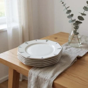 4 Deauville Community China Brotteller 6" Creme/Silber 10-seitig Deutschland - Bild 1 von 2