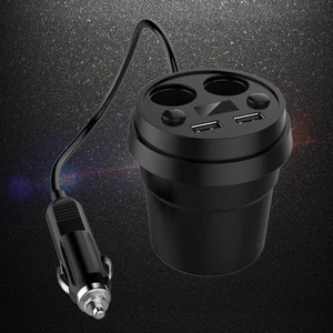 Car Charger Cup Holder With Dual Usb Ports And 2 Cigarette Lighter Sockets - Foto 1 di 5