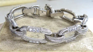 Vintage Judith Ripka Sterling Silver & CZ Textured Link Bracelet - Picture 1 of 9