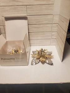 DEPT 56 2 Kerzenhalter Gold Silber Metall Weihnachtsstern Blume Kegel - Bild 1 von 5