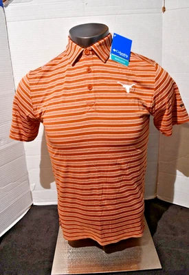 University of Texas Longhorns men's Small Orange Stripe polo shirt Columbia Golf - Image 1 of 4