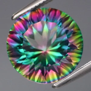 3.41Ct.Impresionante Color Arco Iris Natural Cuarzo Místico Redondo Corte Cóncavo 10mm.LIMPIO - Imagen 1 de 4