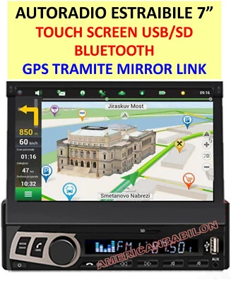 Autoradio Display 7 1 Din estraibile Usb Bluetooth Aux Hd Touc Screen Navigatore - Immagine 1 di 4