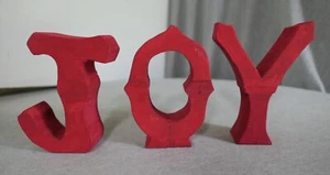 NEW Handmade Red Painted Wood Letters "JOY" Christmas Tabletop Decor 5.5" H - Picture 1 of 8