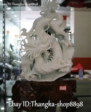 18" Rare Chinese Natural Jade Hand Carving Dragon Dragons Loong Beast Statue