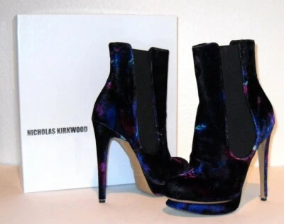 $1100 NIB Nicholas Kirkwood Erdem Velvet Ankle Boots Platform 37 - Image 1 of 4
