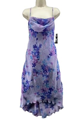 Винтажный Y2K платье размер 7 фиолетовый цветочный Fairycore ассиметричный с ремешками неиспользованный запас - Изображение 1 из 4