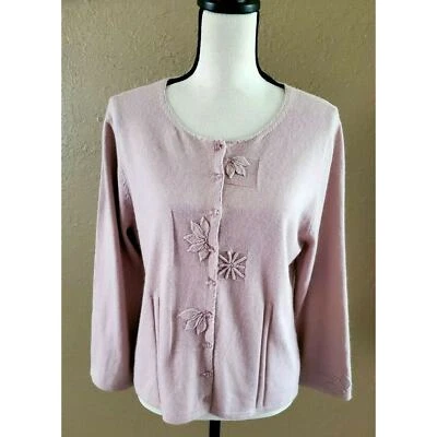 Sigrid Olsen Petite Pink Silk & Angora Blend Applique Sweater Sz PL NWOT - Image 1 of 4