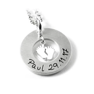 Anhänger mit Gravur Taufschmuck Babyfuß Abdruck Taufe Baby 925 Silber | PS142KE2 - Bild 1 von 2