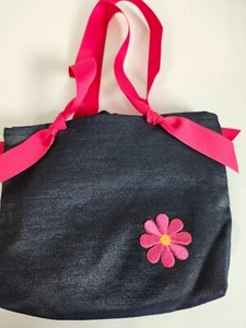 Little Girl’s handmade denim purse. Ribbon handles and a flower applique. - Picture 1 of 6
