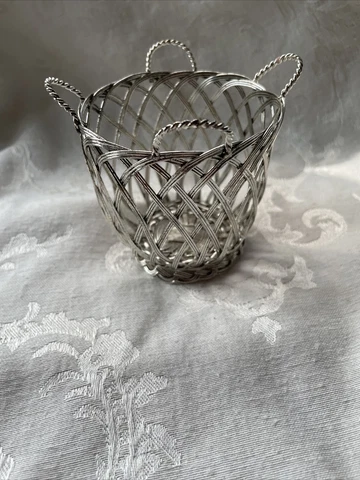Vintage Dept 56 Silver Mini Metal Laundry Basket 3.5” Tall Cover