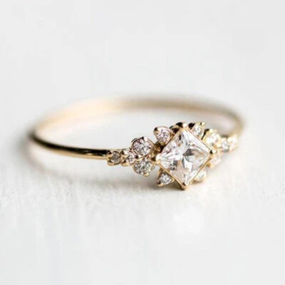 Очаровательные кольца с фианитом женские ювелирные изделия покрытие желтым золотом 18 карат размер 6-10 - Изображение 1 из 4