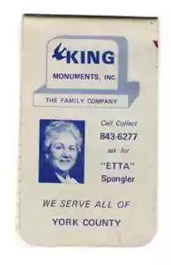YORK, PA - King Monuments Inc. - Advertising Miniature Note Book - Picture 1 of 6