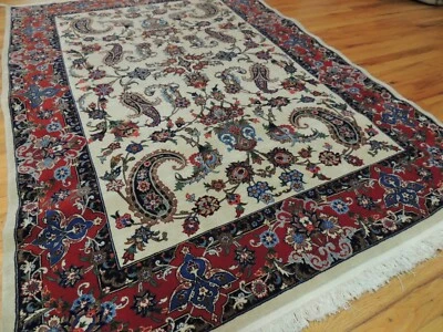 Alfombra oriental semiantigua Qu'm Esphahan 4x6, 5x7 lana quark cachemira Foto 1 de 4