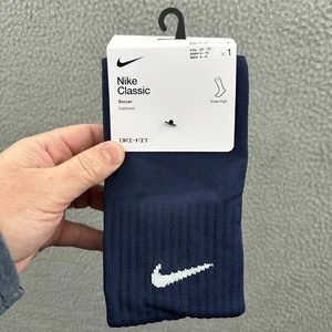 Nike Socks Boys Medium Dri Fit Classic Knee High Soccer Sock Blue White Logo - Picture 1 of 10