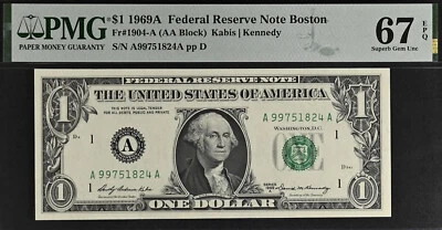 1969A $1 Federal Reserve Note - PMG 67EPQ - Second Highest Graded - Fr 1904-A - Image 1 of 4