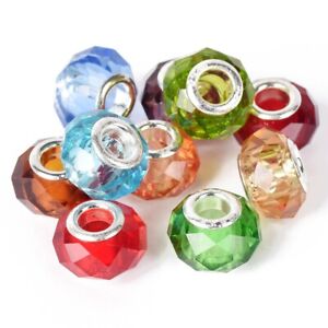 5pcs Faceted 14mm Lampwork Glass Handmade European Charm Big Hole Beads