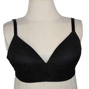 Victoria's Secret Pink Bra Black Lace 34DD Wireless Padded Adjustable Racerback - Picture 1 of 7