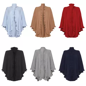 Womens 100% Cashmere Frilly Cape - Picture 1 of 6
