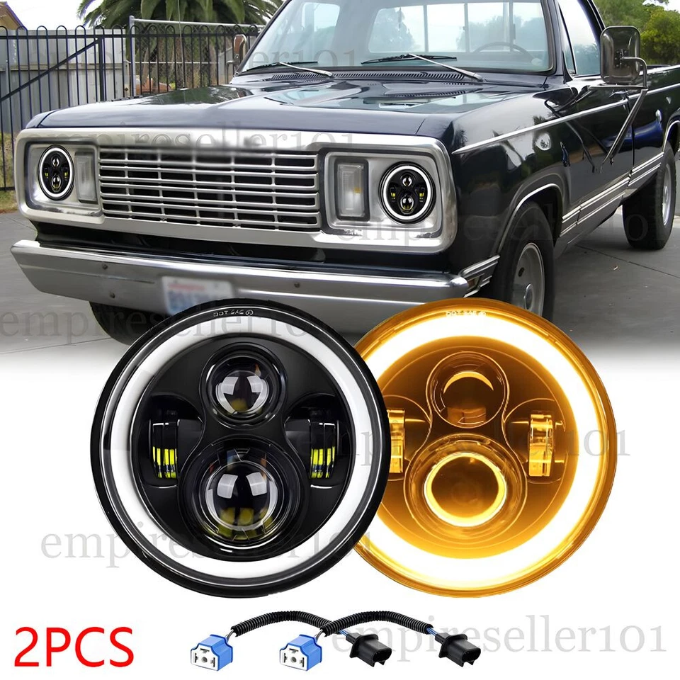 Pair 130W 7" Round Led Headlight Hi-Lo Beam for Dodge Dart D100 D200 D300 Pickup - Image 1 of 4