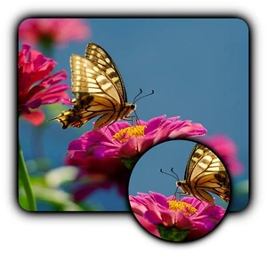 Butterfly Flower - Mouse Pad + Coaster - 1/4" Rubber Mat - Great Gift Woman Man - Bild 1 von 3