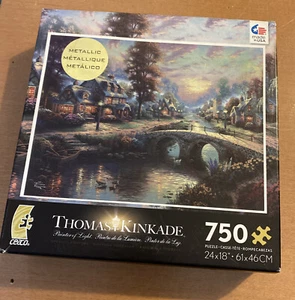 Thomas Kinkade Painter of Light Sunset on Lamplight Lane Metallic 750 Pc. Puzzle - Picture 1 of 5