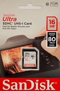 Sandisk Ultra 16GB SD SDHC UHS-1 class 10 16GB SDHC Speicherkarte bis zu 80MB/S