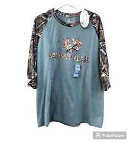 NWT Mossy Oak Mens Crew Neck 3/4 Sleeve Shirt Size XL Camouflage Green Brown
