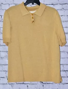 St. John Basics Collared Short Sleeve Polo Top in Gold Shimmer Knit Size Large - Picture 1 of 4