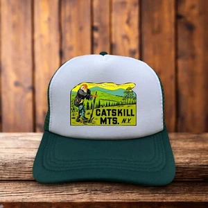 Catskill Mountains Mens Trucker Hat Green Snapback Vintage Inspired Logo Cap - Picture 1 of 6