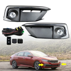 Side Bumper Halogen Fog Lights+Switch+Bezels Fit For Honda Civic Sedan 2019-2020 - Picture 1 of 12