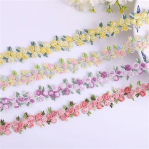 2 yards Lace Trim Floral Ribbon Fringe For Wedding Dress DIY Sewing Art Decor - Picture 1 of 19