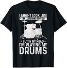 NEW LIMITED I Might Look Like I'm Listening Playing Drums Funny Drummer T-Shirt