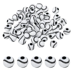 60Pcs 12mm Sport Beads Opaque Acrylic Baseball Beads DIY Loose Beads White - Picture 1 of 7