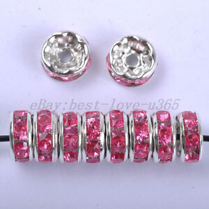 Wholesale 100Pcs Quality Crystal Rhinestone SILVER PLATED Rondelle Spacer BEADS