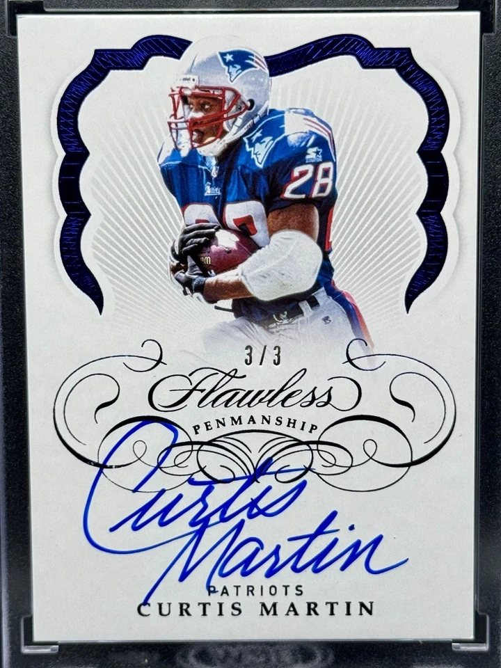 2019 Panini Flawless Curtis Martin On Card Blue ink Auto 3/3 Patriots - Image 1 of 2