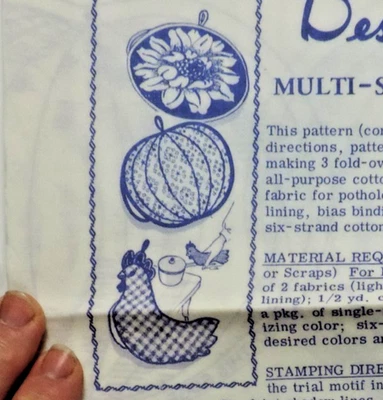 Mail-order Pattern #7131 Potholder w/Pumpkin/Sunflower/Chicken Transfer Unused - Image 1 of 3
