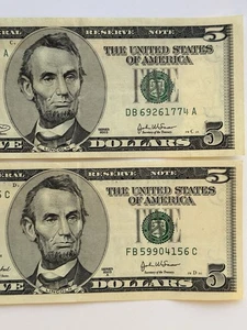 2003 Five Dollar Bill $5 Crisp Set Of Two One Is 2003 And The Other Is 2003A - Picture 1 of 10