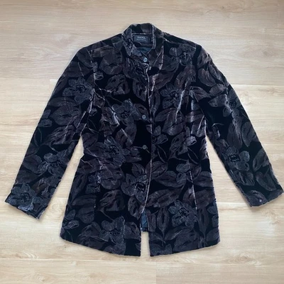 VTG 80s Dana Buchman Floral Velvet Burnout Mandarin Collar Blazer Jacket Size 10 - Image 1 of 4