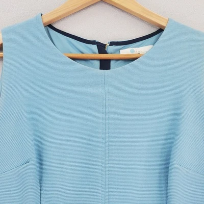 Boden Sheath Dress Womens 8P Petite Blue Textured Cotton Blend Lined Back Zip - Image 1 of 4