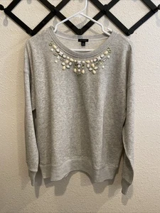 Ann Taylor Embellished Neck Sweatshirt NWT Gray Size Large - Picture 1 of 7
