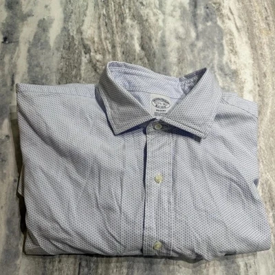 Brooks Brothers Shirt Regent Blue Geometric Non-Iron Oxford Sz 17 1/2  36 EUC - Image 1 of 4