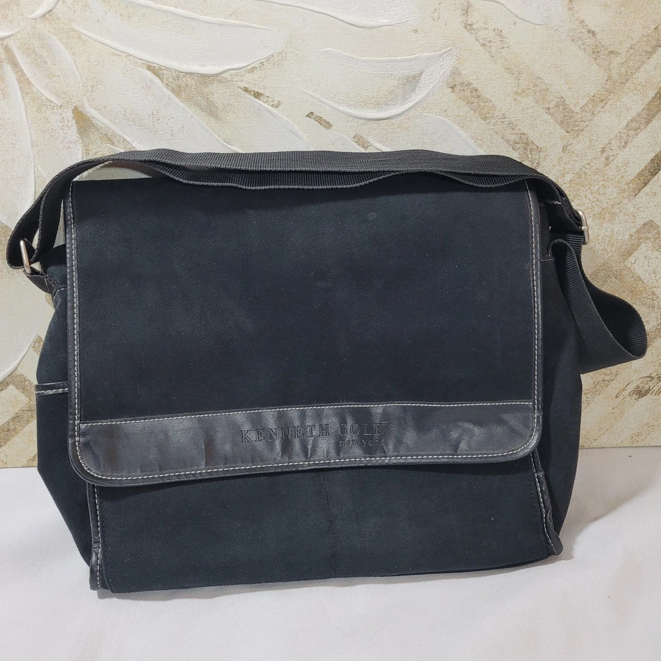 Kenneth Cole Bolso Negro Gamuza Unisex Nueva York Solapa Mensajero Maletín Laptop Y2K Foto 1 de 4