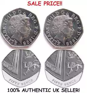 Paar echte doppelseitige 50-Pence-Münze 1 zweiköpfige und 1 zweischwänzige 50p-Münze - Bild 1 von 1
